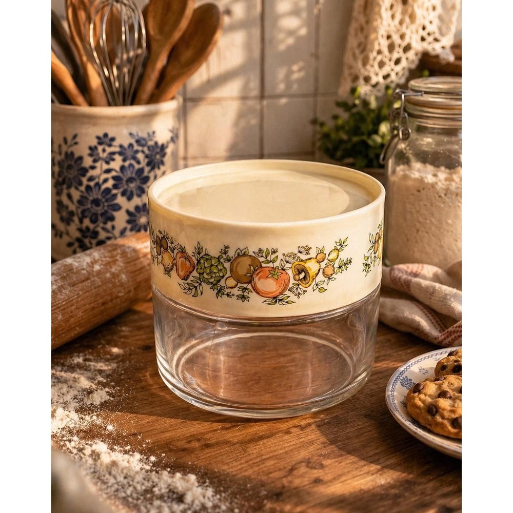 Vintage Pyrex Spice of Life Store N See‎ Glass Canister 1970s Made in USA Retro
